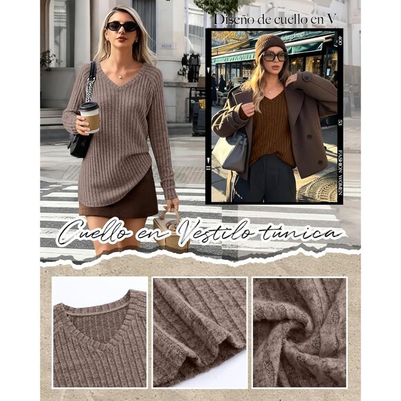 3 Pack Womens Long Sleeve V Neck Tunic Tops Lightweight Casual Fall Clothes - Picture 2 of 5